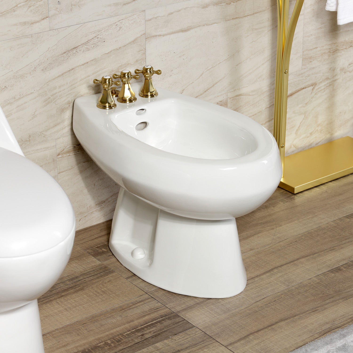 Kingston Heirloom KB327BX - Metropolitan Three-Handle Deck Mount Vertical Spray Bidet Faucet with Brass Pop-Up, Brushed Brass — thumbnail 3